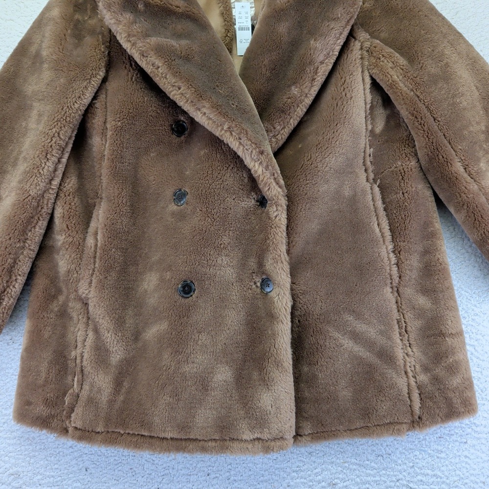J Crew Faux Fur Peacoat Teddy‎ Coat Double Breast Warm Winter Jacket Women Large - Picture 8 of 10